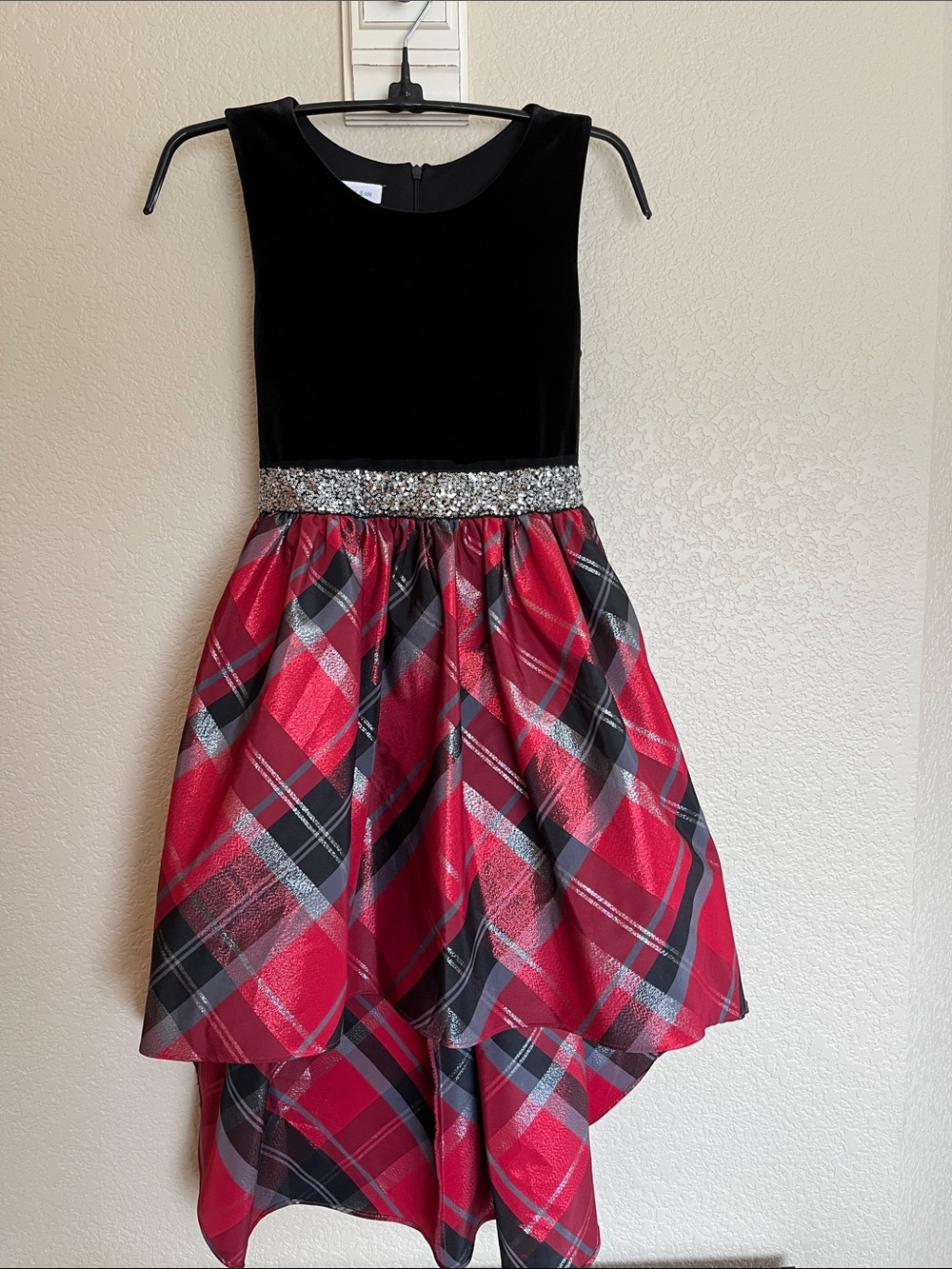 Bonnie Jean velvet and plaid holiday dress